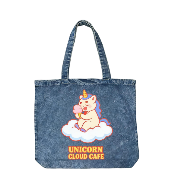 Unicorn Cloud Cafe Denim Tote Bag